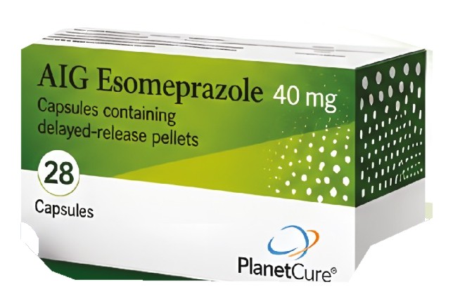AIG Esomeprazole 40 mg carton, 28 capsules containing delayed-release pellets