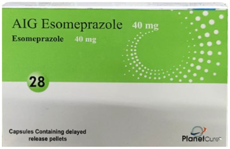 AIG Esomeprazole 40 mg carton, 28 delayed-release capsules